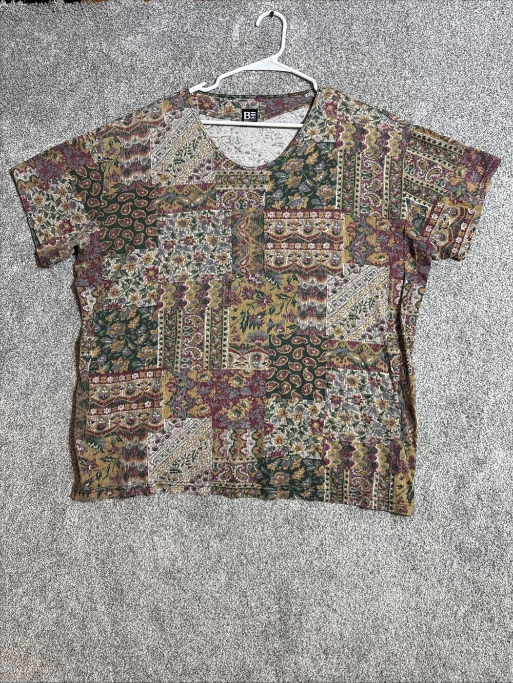 Basic Editions Top Womens Size 2XL 90s Inspired Patchwork Boho Retro Cottagecore